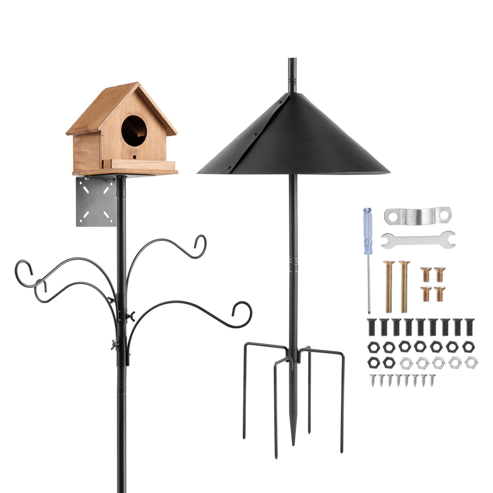 VEVOR Bird Feeding Station Pole with 4 Hooks, 237 cm Wild Bird Food Dispenser Hanging Set, Feeding Station with Squirrel Protection, Stand for Hanging Bird Feeder