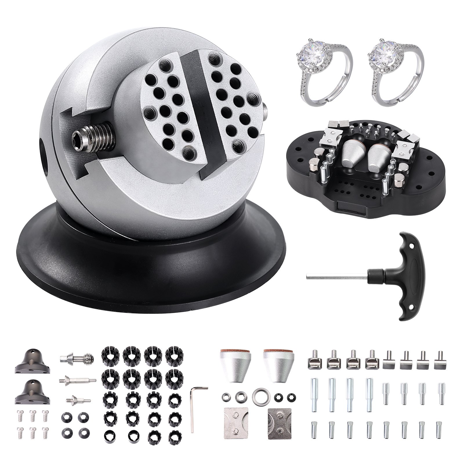 VEVOR Ball Vise, 3-Inch Engraving Setting Tool, 360° Rotating Engraving Block Vise, 70-Piece Attachment, Jewelry Engraving Block Tools, Standard Block for Gemstone Inlays and Small Engraving