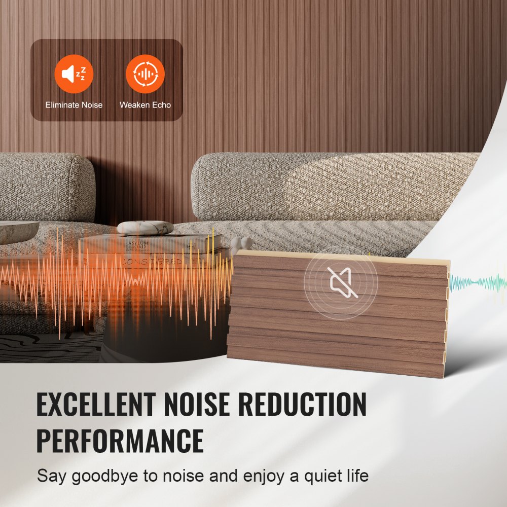 VEVOR Acoustic Panels, Set of 8, Acoustic Panels, 2450 x 166 mm, WPC Accent Wood Wall Panels for Modern Interior Walls, Artificial Wood Wall Panels for Stylish Decor and Noise Reduction, Gray Oak