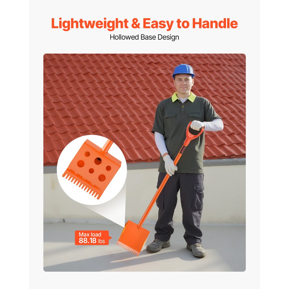 VEVOR Raspador de Techos de 1 ud, Mango en D, Acero de Alta Dureza n.° 45, Herramienta Ligera para Quitar Clavos, Diseño Ergonómico, Naranja, Capacidad Máxima de Carga 40 kg, 1170 x 203 x 110 mm