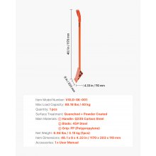 VEVOR Raspador de Techos de 1 ud, Mango en D, Acero de Alta Dureza n.° 45, Herramienta Ligera para Quitar Clavos, Diseño Ergonómico, Naranja, Capacidad Máxima de Carga 40 kg, 1170 x 203 x 110 mm