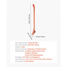 VEVOR Raspador de Techo, Mango de PP Suave en D, Acero de Alta Dureza n.° 45, Herramienta Ligera para Quitar Clavos, Color Naranja, Capacidad Máxima de Carga 40 kg, 1170 x 203 x 110 mm, 4 uds