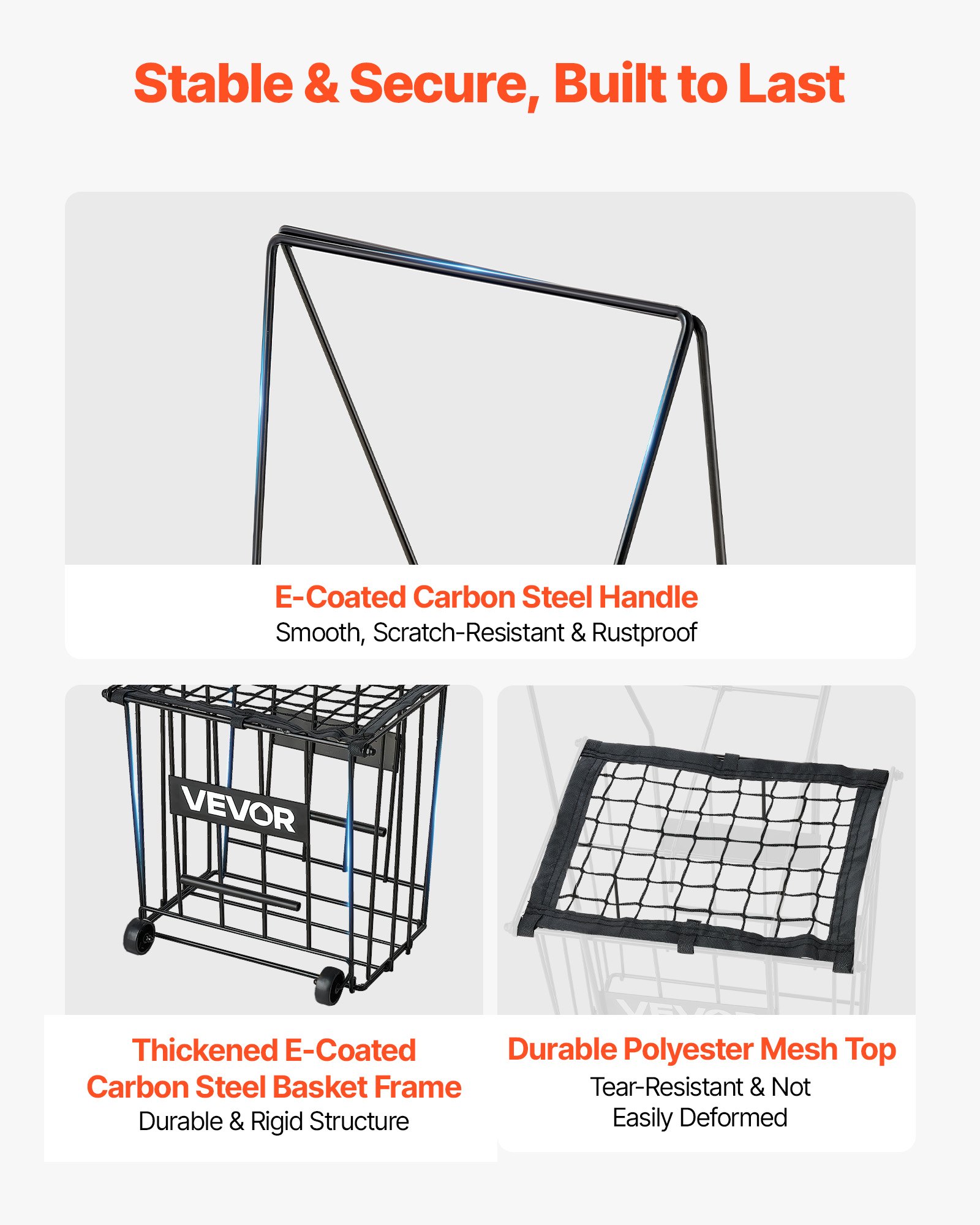 VEVOR Recogepelotas de Tenis con Ruedas y Mango, Capacidad para 75 Pelotas o 52 Pickleball, Cesta Portátil de Tenis con Soporte, Altura Ergonómica, Carro de Acero para Entrenamiento y Almacenamiento
