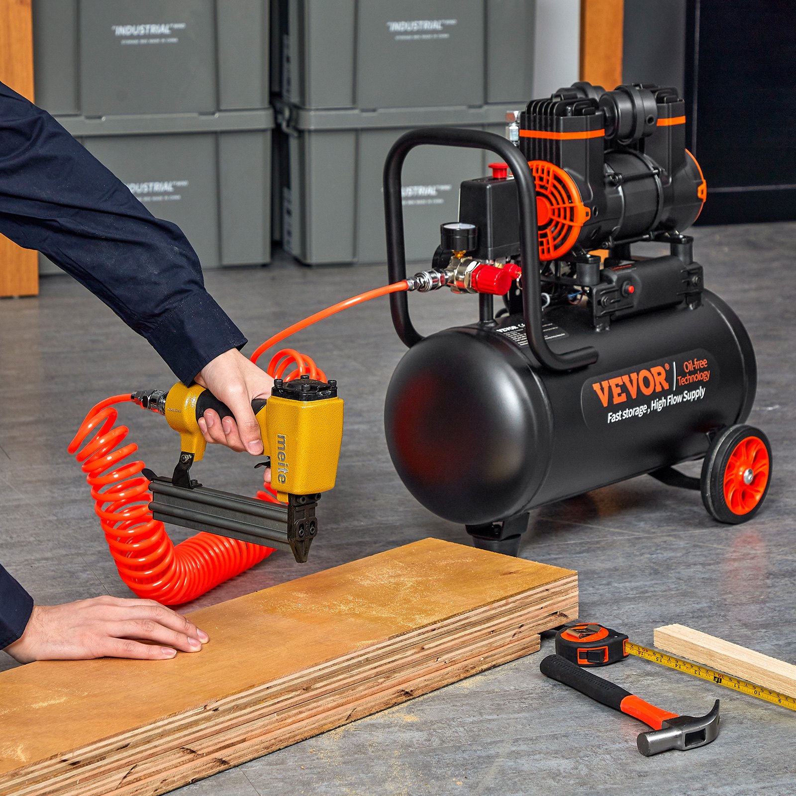 VEVOR Compresor de Aire Silencioso de 18 L Compresor de Aire sin Aceite 900 W Presión Máxima de 3,5 Mpa Motor sin Aceite 70 dB para Reparación de Automóviles Inflado de Neumáticos Pintura a Pistola