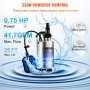VEVOR Bomba Sumergible de Aguas Residuales 550W 0,75HP Bomba de Agua Sumergible Flujo Máximo de 158 L/min Bomba de Agua Sucia Elevación Máxima de 7,5m para Bombear Agua de Piscinas, Sótanos, Estanques