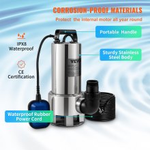 VEVOR Bomba Sumergible de Aguas Residuales 1300W 1,75HP Bomba de Agua Sumergible Flujo Máximo de 333,3L/min Bomba de Agua Sucia Elevación Máxima de 11m para Bombear Agua de Piscinas, Sótanos, Estanque