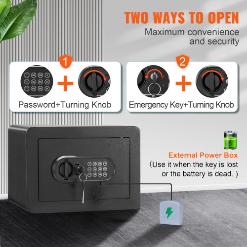 VEVOR Caja Fuerte Digital de 14 L Caja Fuerte de Seguridad 2 Tipos de Desbloqueo Contraseña y Llaves Antirrobo Estructura de Acero Antirrobo con Alarma para Hogar Plata Joyería, 350 x 250 x 250 mm