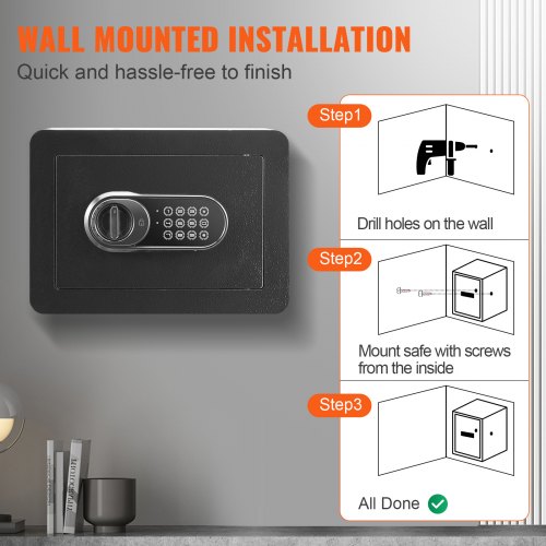 VEVOR Caja Fuerte Digital de 14 L Caja Fuerte de Seguridad 2 Tipos de Desbloqueo Contraseña y Llaves Antirrobo Estructura de Acero Antirrobo con Alarma para Hogar Plata Joyería, 350 x 250 x 250 mm