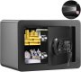 VEVOR Caja Fuerte Digital de 14 L Caja Fuerte de Seguridad 2 Tipos de Desbloqueo Contraseña y Llaves Antirrobo Estructura de Acero Antirrobo con Alarma para Hogar Plata Joyería, 350 x 250 x 250 mm