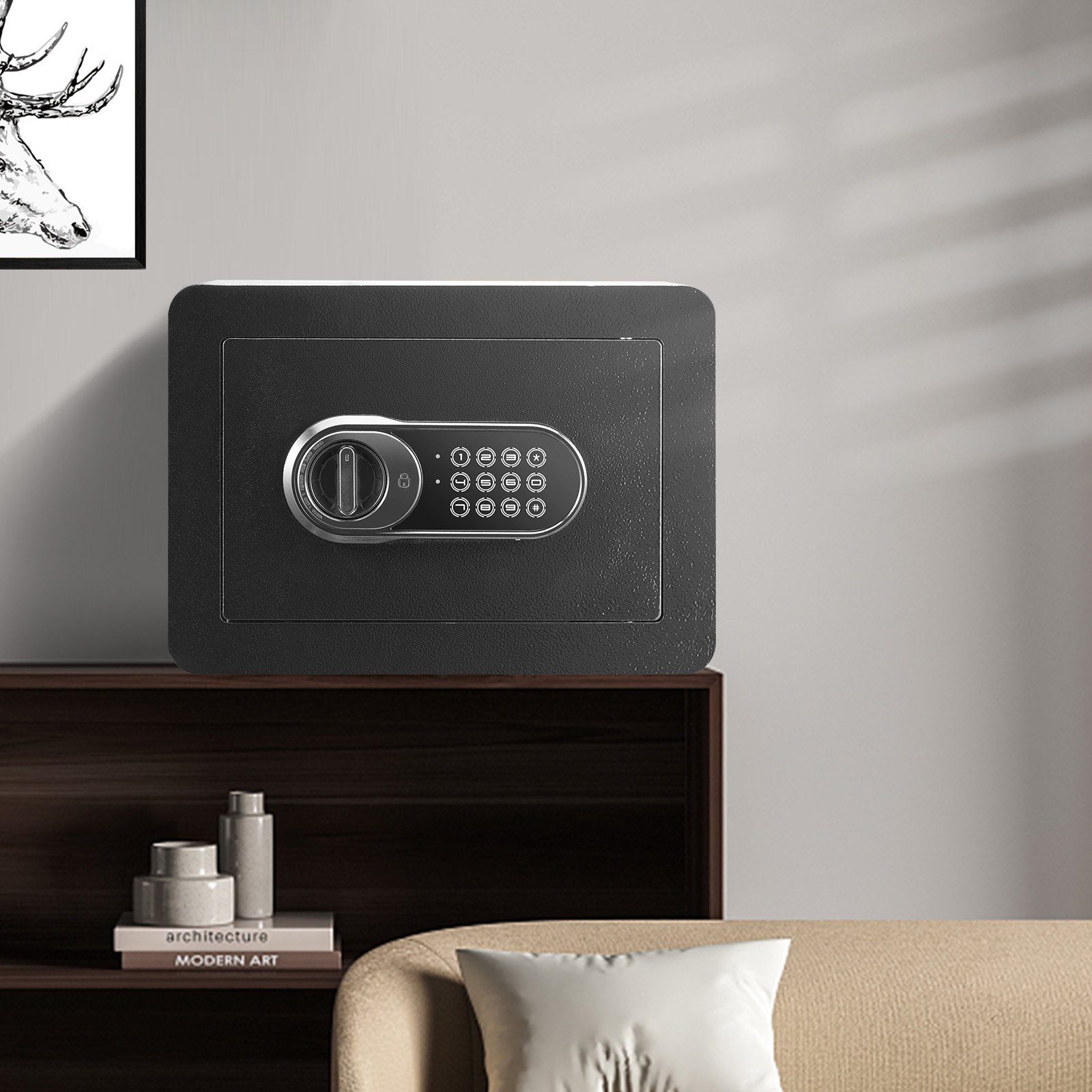 VEVOR Caja Fuerte Digital de 14 L Caja Fuerte de Seguridad 2 Tipos de Desbloqueo Contraseña y Llaves Antirrobo Estructura de Acero Antirrobo con Alarma para Hogar Plata Joyería, 350 x 250 x 250 mm