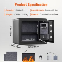 VEVOR Caja Fuerte Digital de 34 L Caja Fuerte de Seguridad 2 Tipos de Desbloqueo Contraseña y Llaves Antirrobo Estructura de Acero Antirrobo con Alarma para Hogar Plata Joyería, 400 x 300 x 350 mm