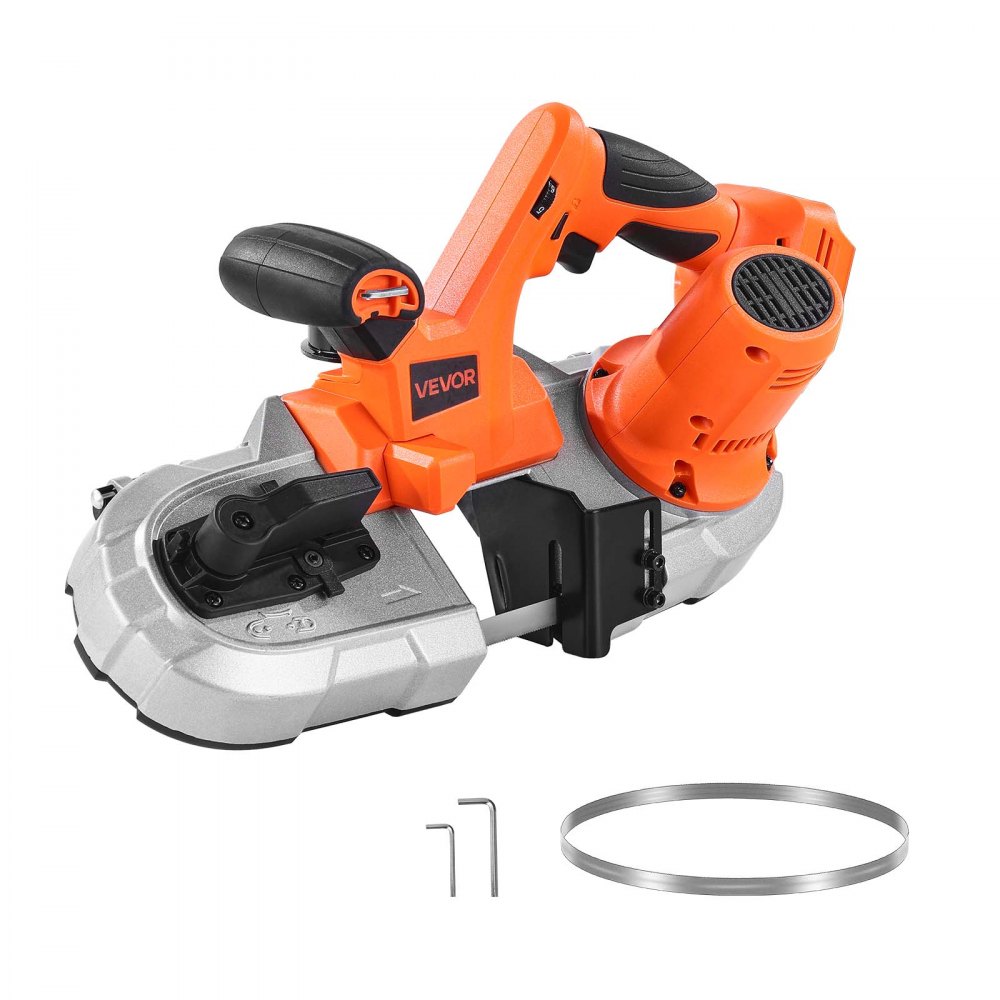 VEVOR Sierra de Cinta Portátil, Corte Profundo de 65 mm 360 W Motor sin Escobillas Sierra de Cinta Inalámbrica y Compacta con Ganchos, Velocidad Variable de 0-192 m/min para Cortar Metal y Madera