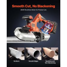 VEVOR Kit de Sierra de Cinta Portátil Inalámbrica, Corte Profundo de 6,5 cm con 360 W Motor sin Escobillas y Batería de 4 Ah, Velocidad Variable de 0 a 192 m/min, para Cortar Metal y Madera