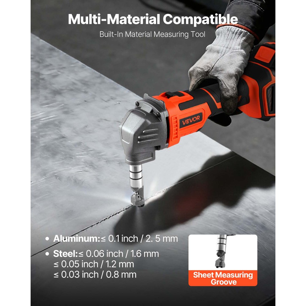 VEVOR Cordless Metal Nibbler, with 20 V 4000 mAh Battery, 2200 RPM Efficient Brushless Motor, Electric Nibbler Metal Cutter with Plastic Carrying Case for Cutting Steel Sheet and Aluminum Sheet