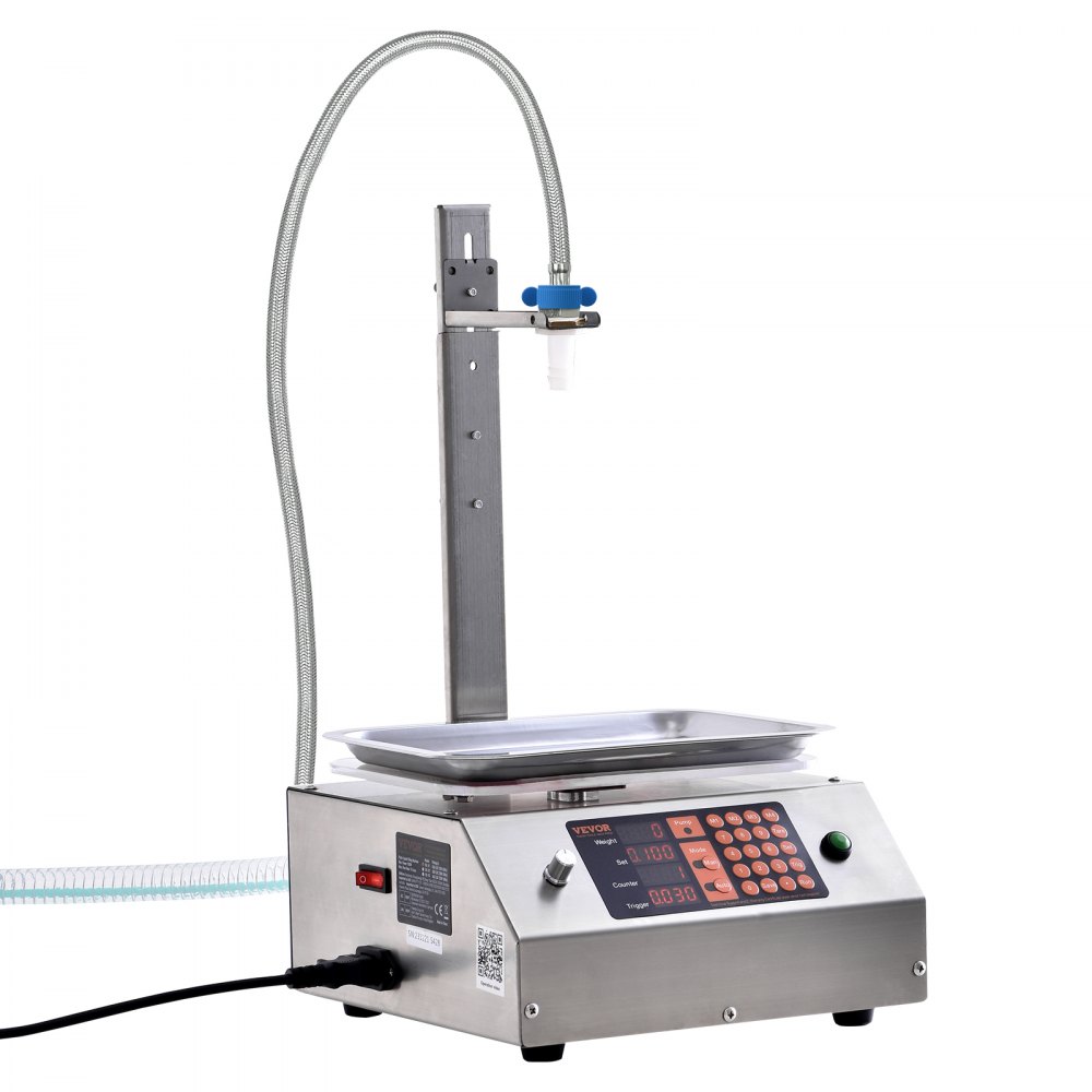 VEVOR Máquina Automática de Llenado de Líquidos Capacidad de Pesaje 30-15000g Llenadora de Botellas Bomba Peristáltica de Control Digital para Leche, Agua, Vino, Bebidas, Salsa de Soja, Boquilla Única