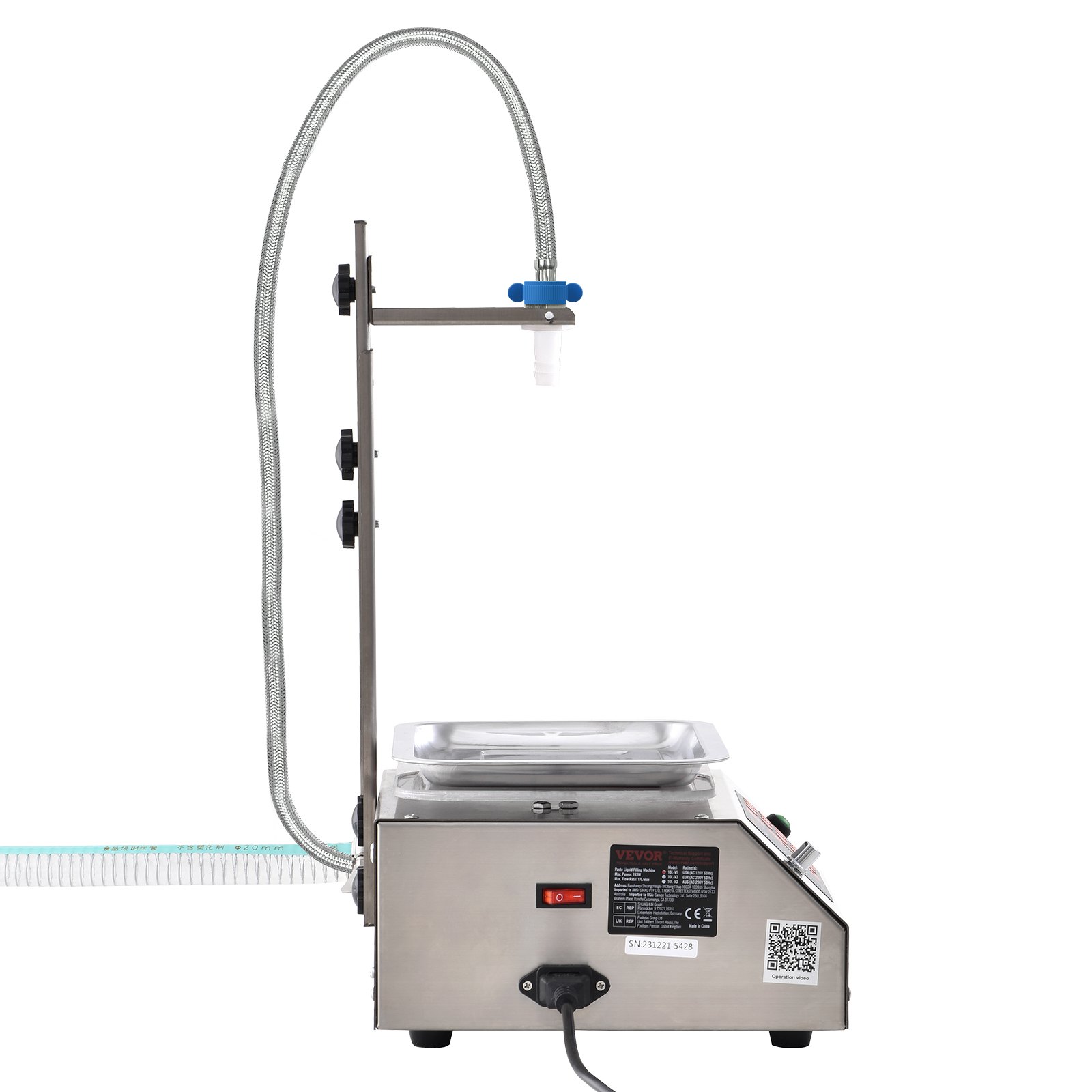 VEVOR Máquina Automática de Llenado de Líquidos Capacidad de Pesaje 30-15000g Llenadora de Botellas Bomba Peristáltica de Control Digital para Leche, Agua, Vino, Bebidas, Salsa de Soja, Boquilla Única