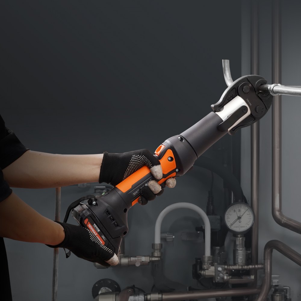VEVOR Kit de Herramientas para Engarzar Tuberías Eléctricas con 2 Baterías de 18 V 2,0 Ah, Engarzadora Profesional con Mandíbulas M15, M22, M28, Cargador Rápido y Estuche de Transporte