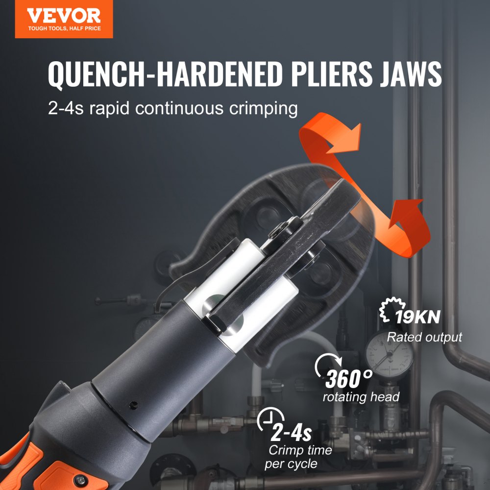 VEVOR Kit de Herramientas para Engarzar Tuberías Eléctricas con 2 Baterías de 18 V 2,0 Ah, Engarzadora Profesional con Mandíbulas M15, M22, M28, Cargador Rápido y Estuche de Transporte