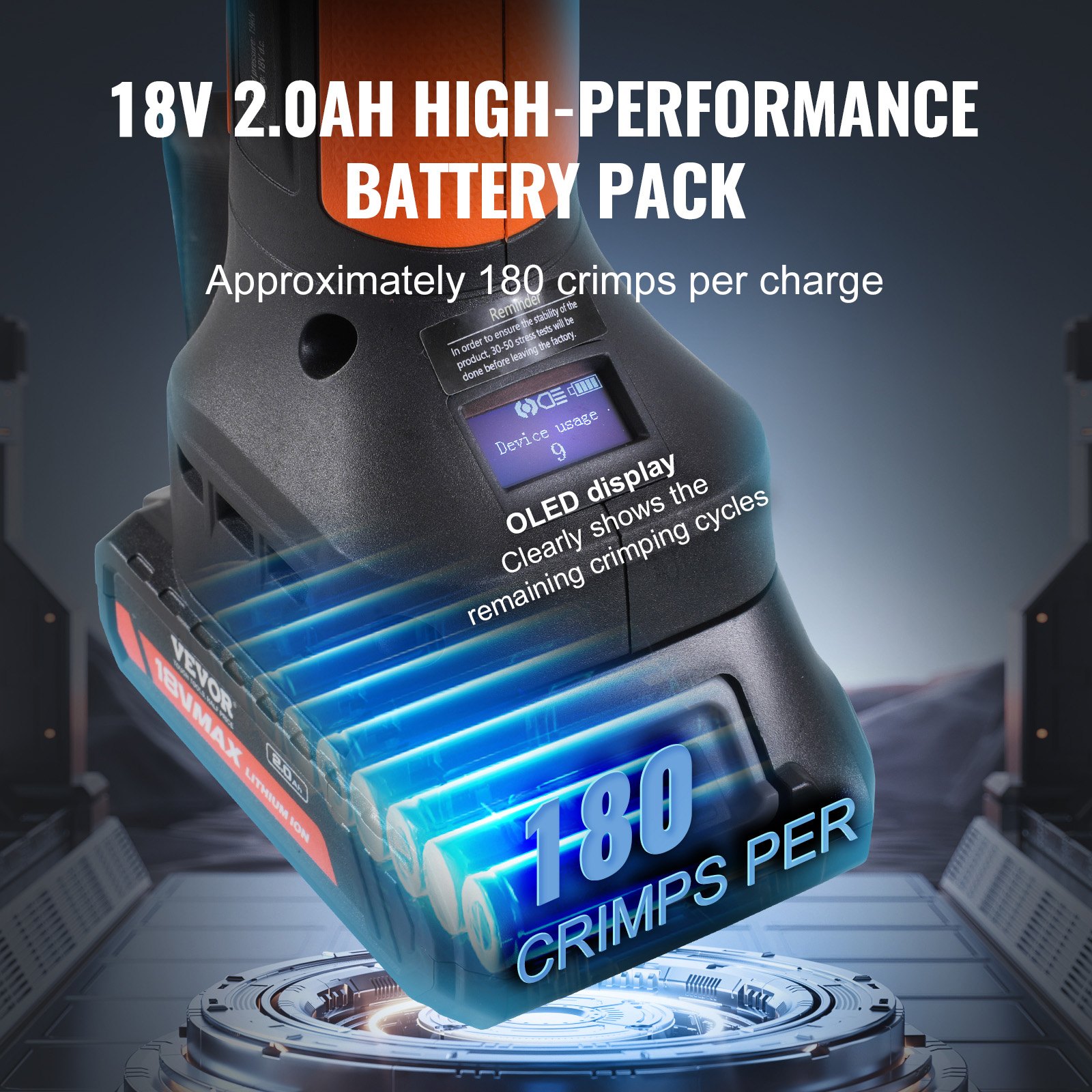 VEVOR Kit de Herramientas para Engarzar Tuberías Eléctricas con 2 Baterías de 18 V 2,0 Ah, Engarzadora Profesional con Mandíbulas M15, M22, M28, Cargador Rápido y Estuche de Transporte