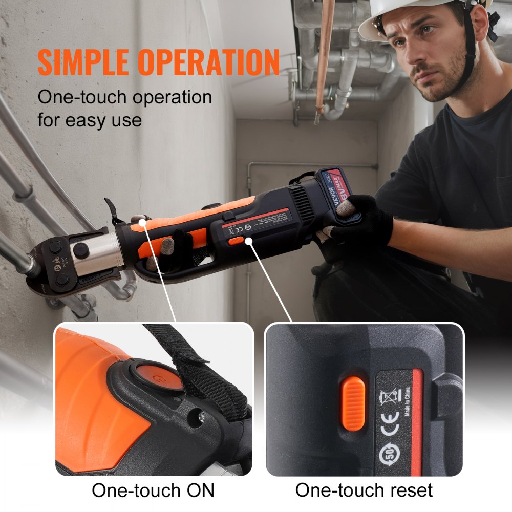 VEVOR Kit de Herramientas para Engarzar Tuberías Eléctricas con 2 Baterías de 18 V 4,0 Ah Engarzadora Profesional con Mandíbulas V15, V22, V28, Cargador Rápido y Estuche de Transporte