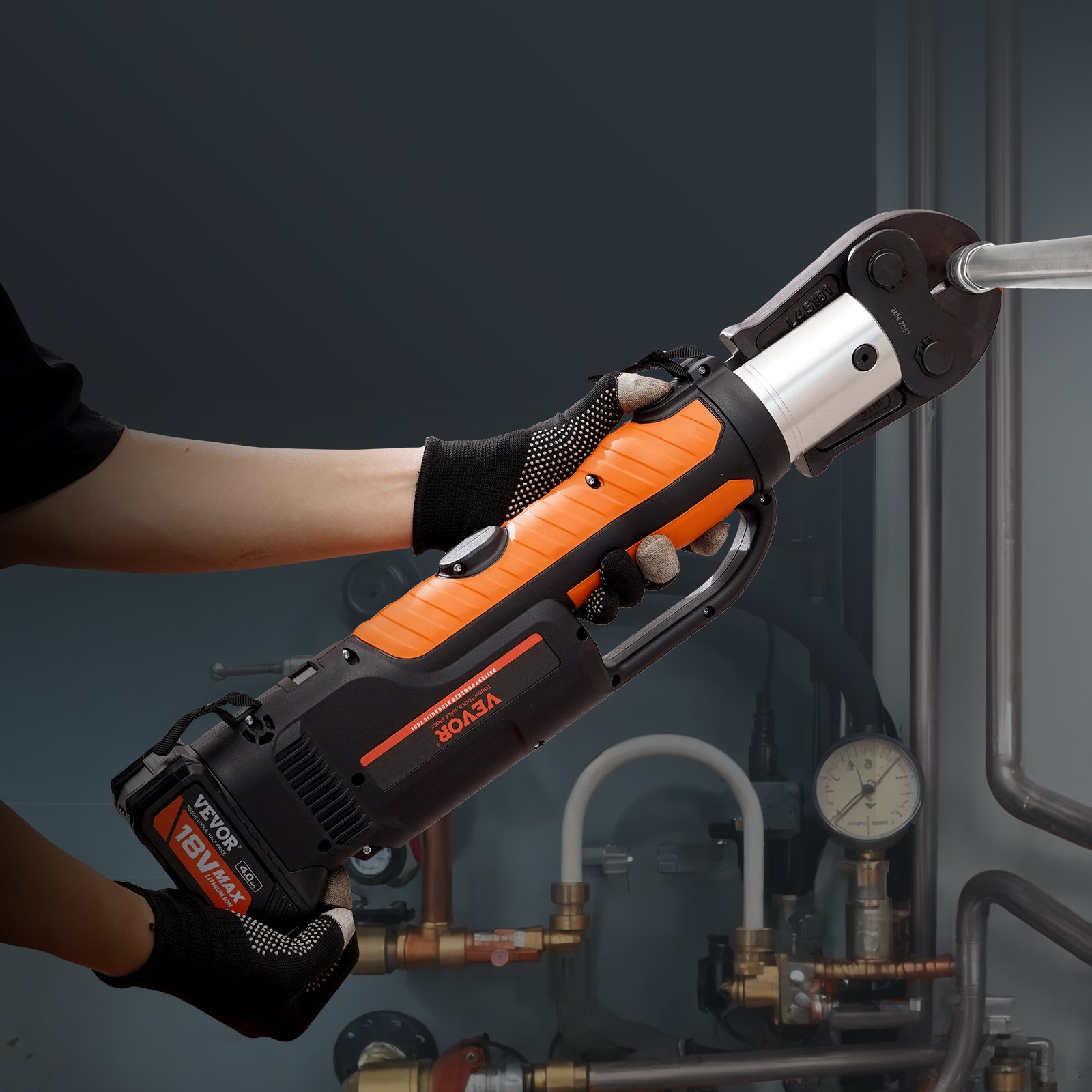 VEVOR Kit de Herramientas para Engarzar Tuberías Eléctricas con 2 Baterías de 18 V 4,0 Ah, Engarzadora Profesional con Mandíbulas M15, M22, M28, Cargador Rápido y Estuche de Transporte