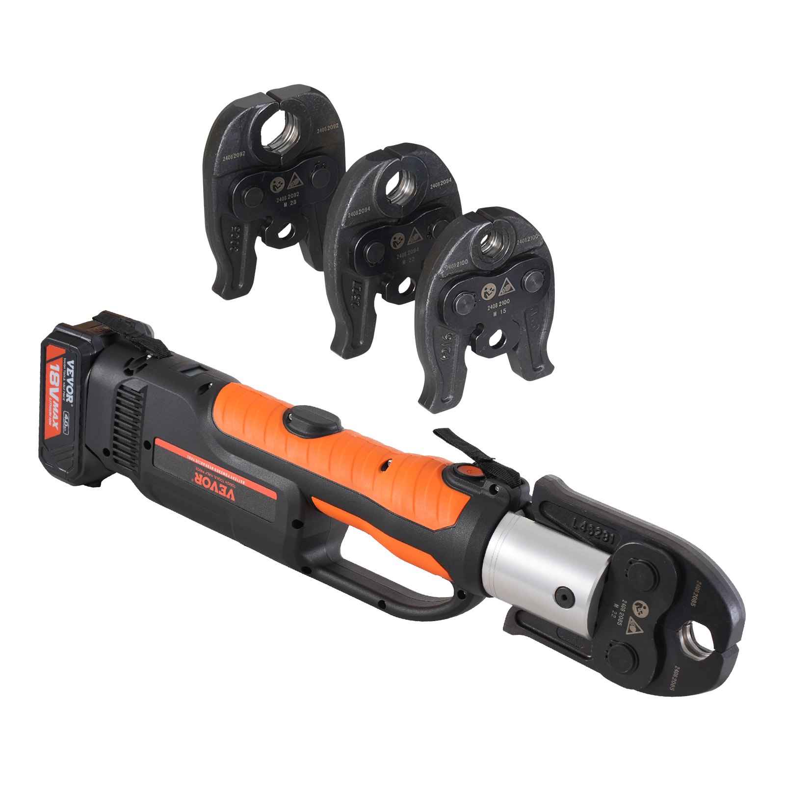VEVOR Kit de Herramientas para Engarzar Tuberías Eléctricas con 2 Baterías de 18 V 4,0 Ah, Engarzadora Profesional con Mandíbulas M15, M22, M28, Cargador Rápido y Estuche de Transporte