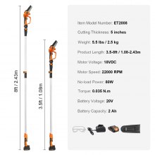VEVOR Podadora de Pértiga Telescópica 2 en 1 con Batería de 20 V y 2 Ah Grosor de Corte de 13 cm Podadora Eléctrica con Batería y Funda de Cuchilla Sierra Telescópica para Cortar Ramas de Árboles