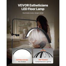 VEVOR Lámpara LED de Media Luna de Pie para Belleza Altura Ajustable 1365-1855mm