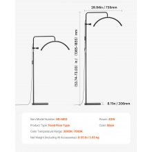 VEVOR Lámpara LED de Media Luna de Pie para Belleza Altura Ajustable 1365-1855mm