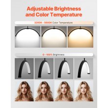 VEVOR Lámpara LED de Media Luna de Pie para Belleza Altura Ajustable 1440-1810mm