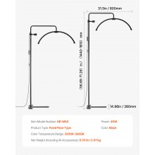 VEVOR Lámpara LED de Media Luna de Pie para Belleza Altura Ajustable 1440-1810mm