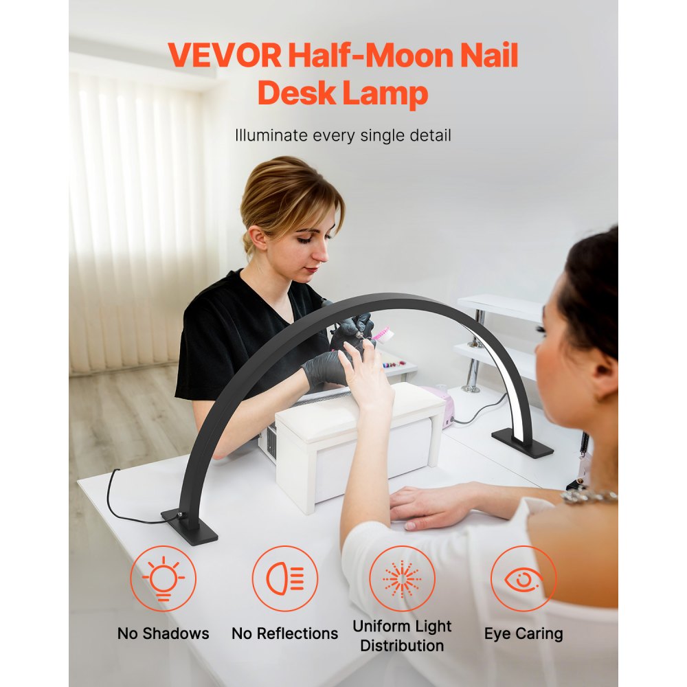 VEVOR Lámpara Arqueada de Escritorio para Uñas, 30 W Lámpara LED  en Forma de Media Luna con Soporte para Teléfono, Brillo y Temperatura de Color Ajustables, para Belleza, Extensiones de Pestañas
