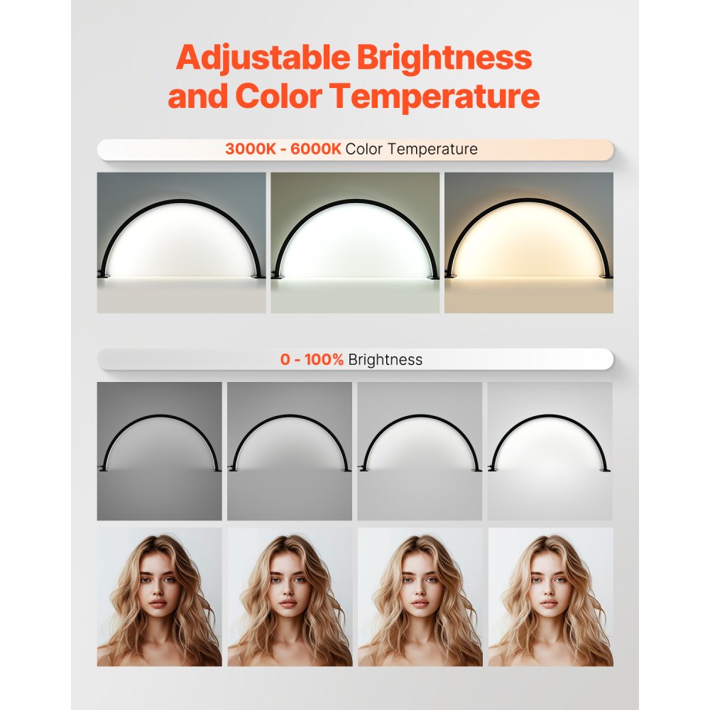 VEVOR Lámpara Arqueada de Escritorio para Uñas, 30 W Lámpara LED  en Forma de Media Luna con Soporte para Teléfono, Brillo y Temperatura de Color Ajustables, para Belleza, Extensiones de Pestañas