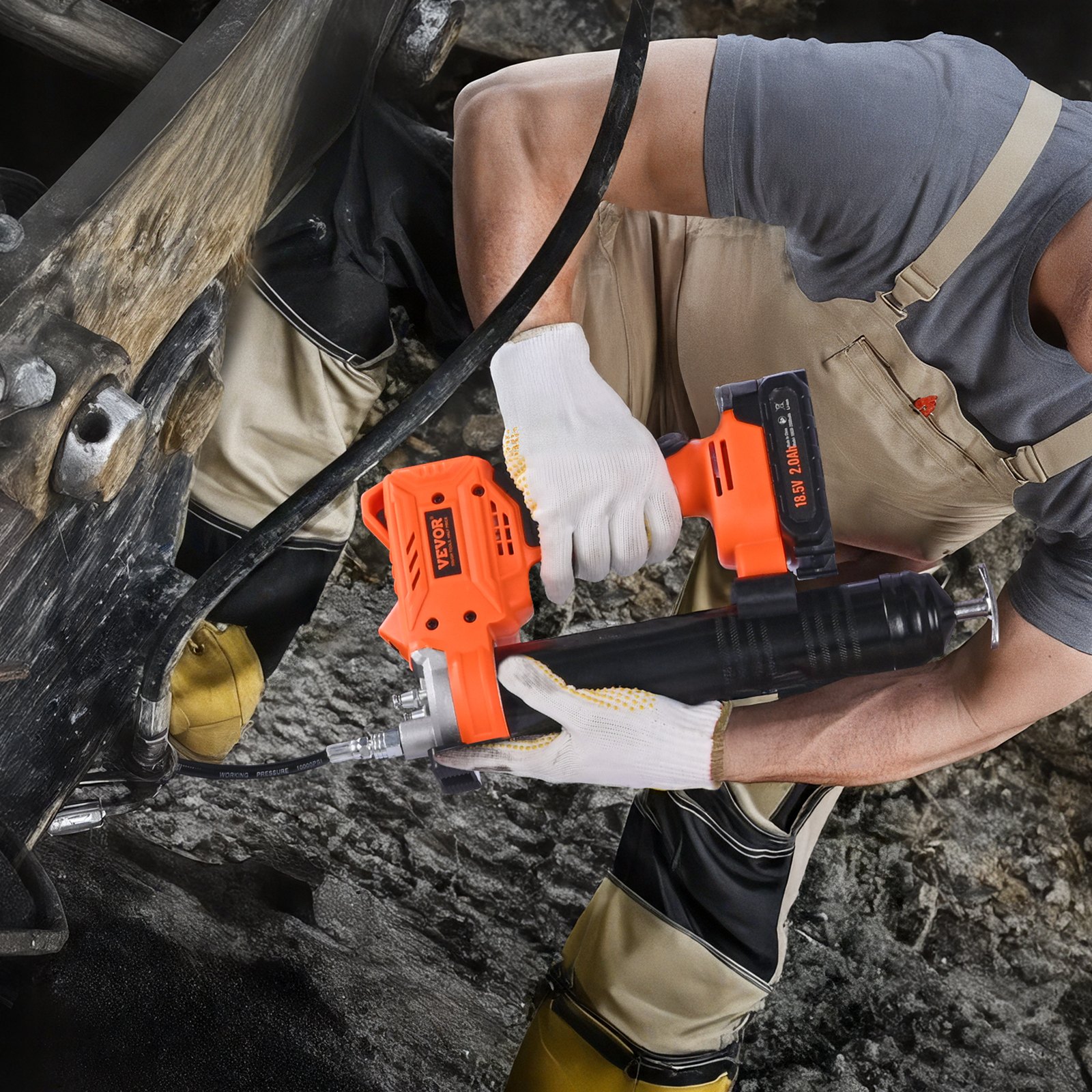 VEVOR Cordless Grease Gun, max. 55 MPa, with LED light and hose, 20V battery operated, compatible with 18V Makita batteries, for lubricating vehicles or machinery (Tool only, battery not included)