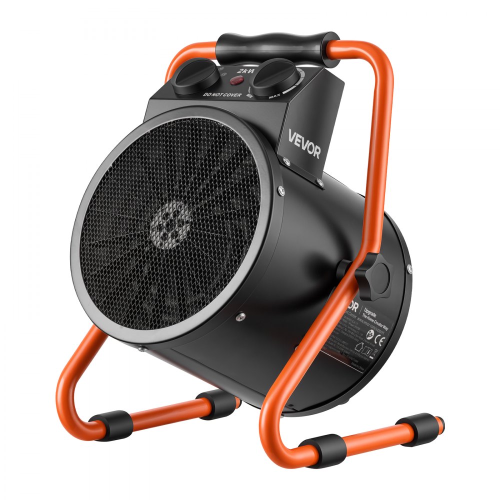 VEVOR Calefactor Eléctrico para Invernadero 2000 W Ángulo Ajustable 25°, IPX4, Calefactor Eléctrico de Aire Caliente con Ventilador para Carpa de Cultivo Taller Garaje Almacén Uso en Espacios Húmedos