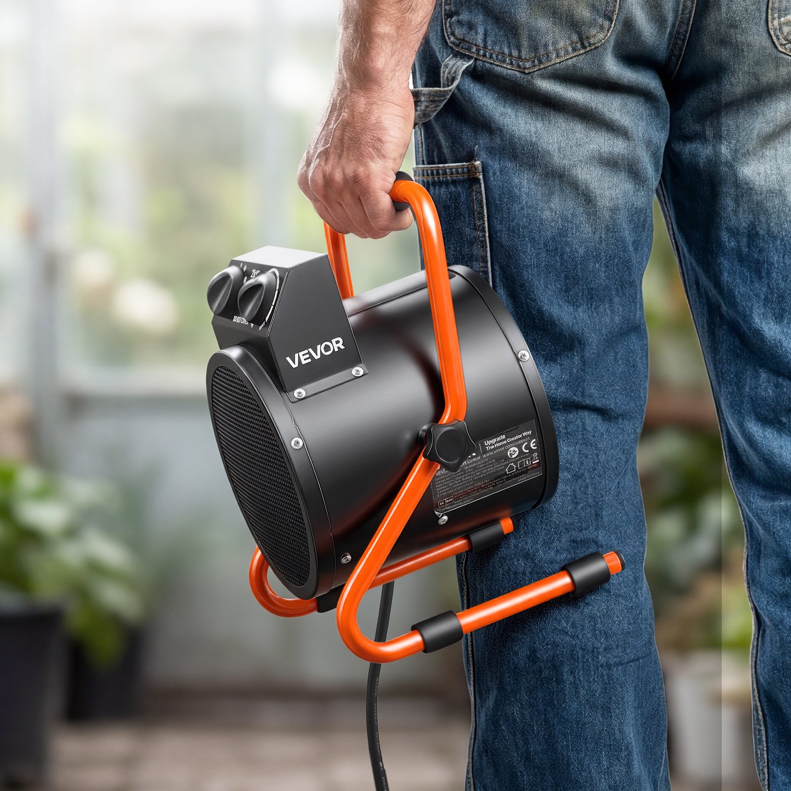 VEVOR Calefactor Eléctrico para Invernadero 2000 W Ángulo Ajustable 25°, IPX4, Calefactor Eléctrico de Aire Caliente con Ventilador para Carpa de Cultivo Taller Garaje Almacén Uso en Espacios Húmedos