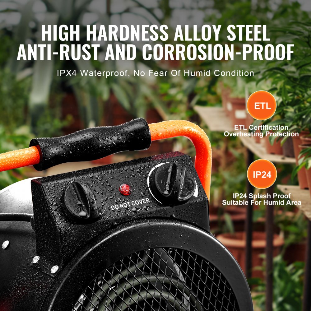 VEVOR Calentador de Invernadero, Calentamiento Rápido de 2000 W con Protección contra Sobrecalentamiento, Calentador de Tienda de Cultivo Pequeño de Ajuste de 2 Velocidades, Ventilador Calentador Eléctrico Portátil para Invernadero, Sala de Flores, Lugar de Trabajo IP24 Impermeable