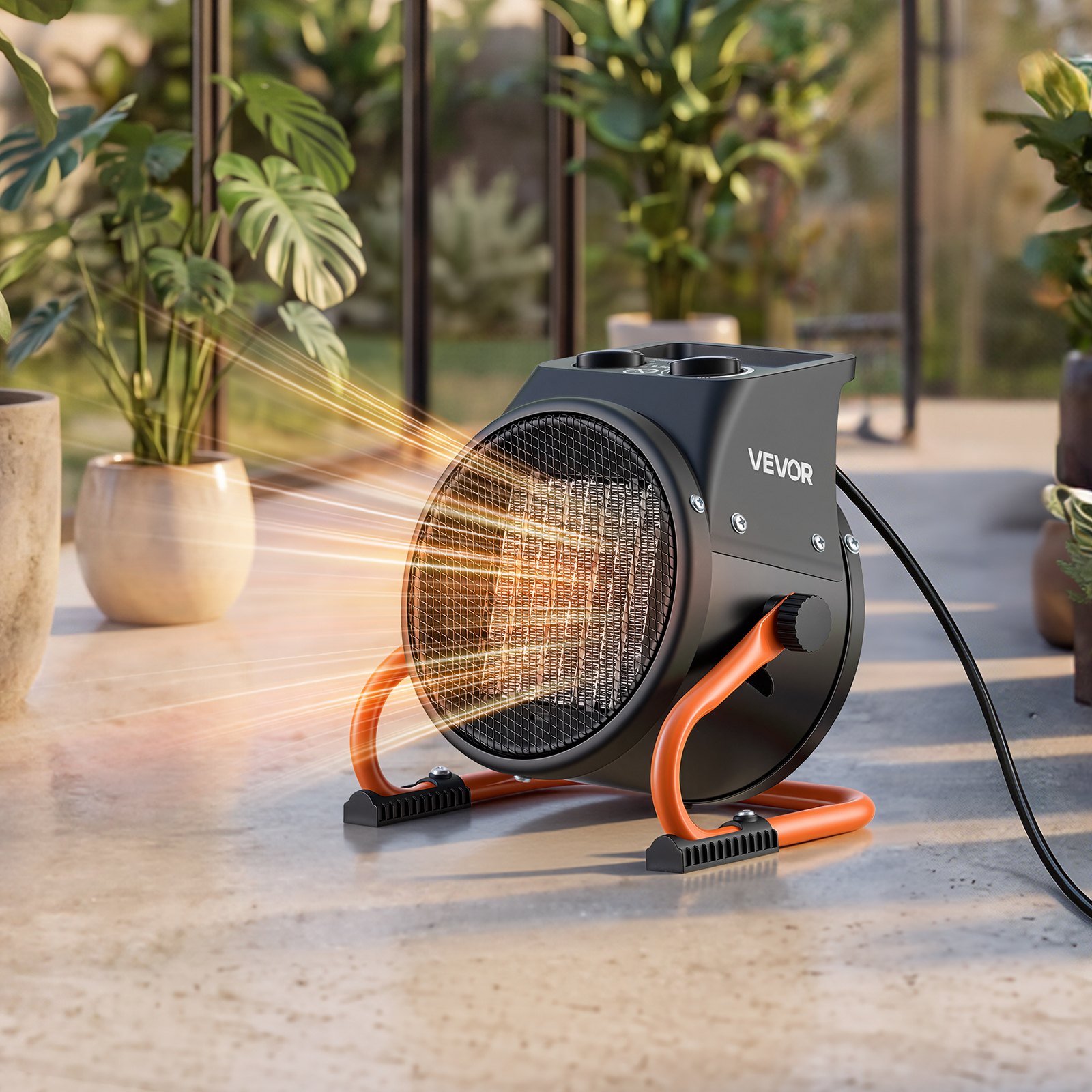 VEVOR Calefactor Eléctrico para Invernadero 2000 W Ángulo Ajustable 15°, PTC, Calefactor Eléctrico de Aire Caliente con Ventilador para Garaje Almacén Carpa de Cultivo Taller Uso en Espacios Húmedos
