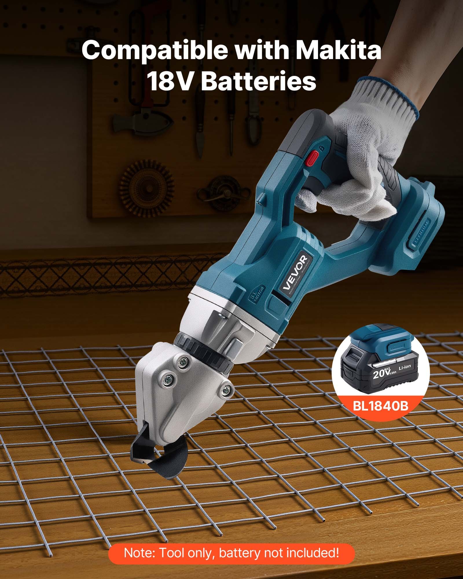 VEVOR Tijeras de Metal Inalámbricas, Cabezal Giratorio 360 ​​Grados, Hojas Dobles, 25000 RPM, Corta Acero Galvanizado Calibre 18, Acero Inoxidable Calibre 20, Placa de Aluminio, Plástico y Cartón