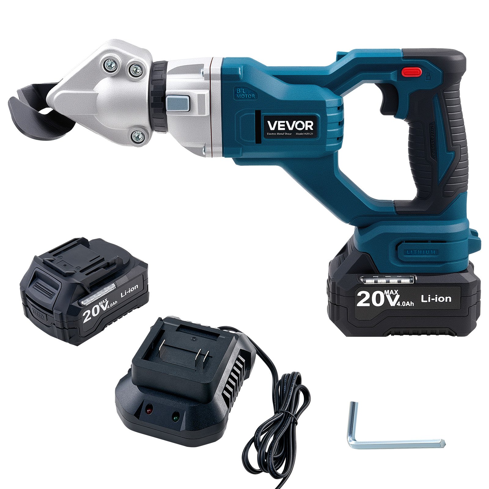VEVOR Tijeras de Metal Inalámbricas, con Cabezal Giratorio 360°, Hojas Dobles, Corta Acero Galvanizado 1,22 mm, Acero Inoxidable 1 mm, Aluminio, Plástico y Cartón, 25 000 RPM, 365 x 180 x 80 mm