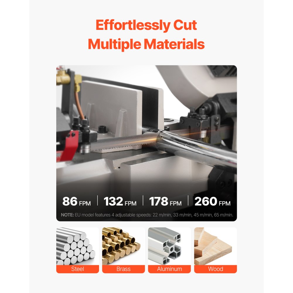 VEVOR Sierra de Cinta Horizontal 1200 x 430 x 990 mm para Corte Horizontal y Vertical de Metal con Motor de 1,1 kW, Ajuste de Ángulo de 0 a 45°, Velocidad Variable, para Metal, Madera y Plástico