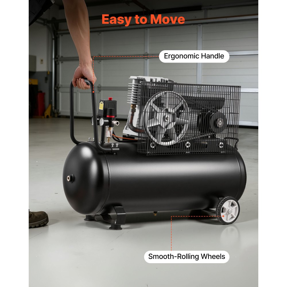 VEVOR Compresor de Aire Portátil con Depósito 100 L, Bomba por Correa, Motor de 3 kW, 226 L/min a 6,2 bar, Presión Máxima 10 bar, con Ruedas para Reparación, Inflado, Taller y Herramientas Neumáticas