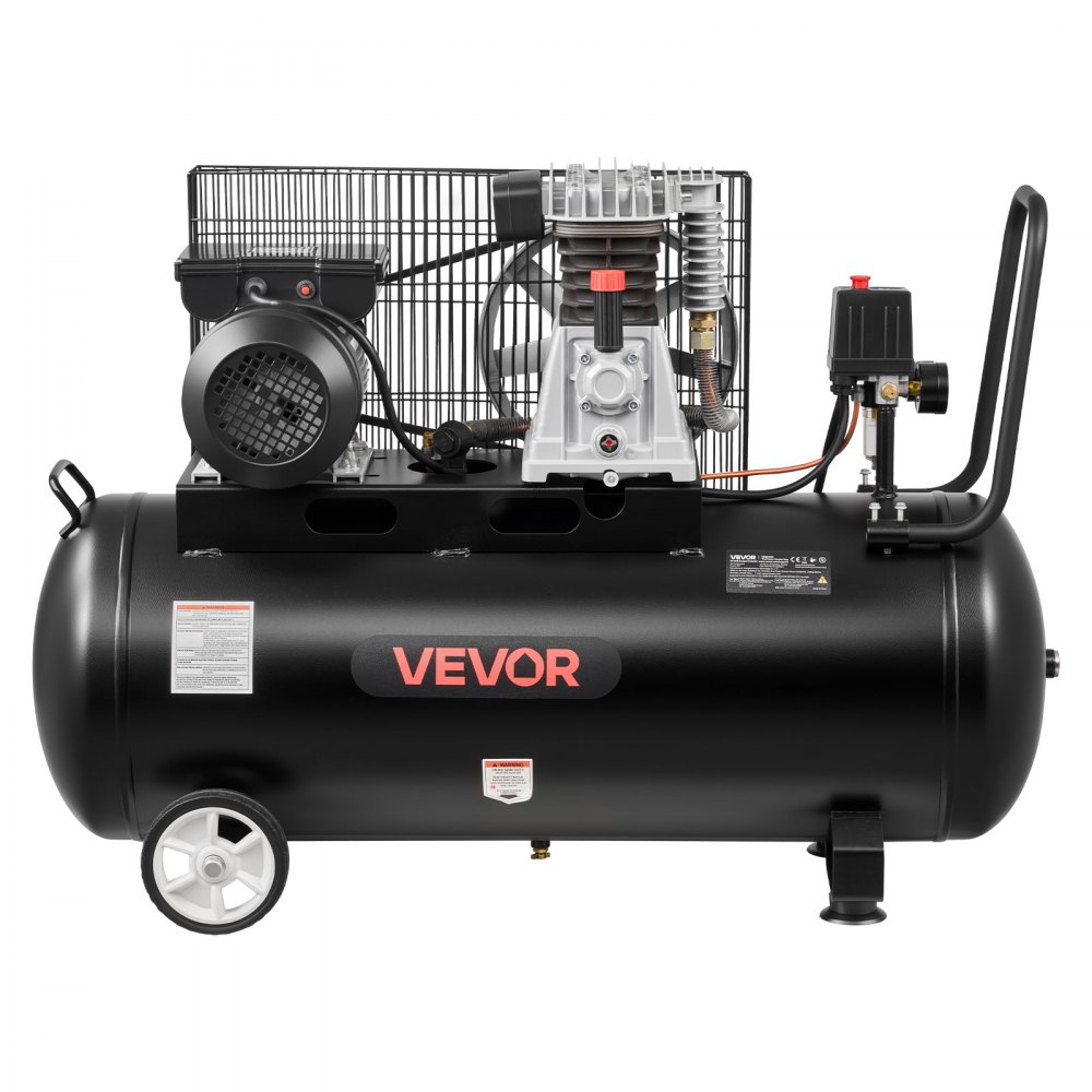 VEVOR Compresor de Aire Portátil con Depósito 100 L, Bomba por Correa, Motor de 3 kW, 226 L/min a 6,2 bar, Presión Máxima 10 bar, con Ruedas para Reparación, Inflado, Taller y Herramientas Neumáticas