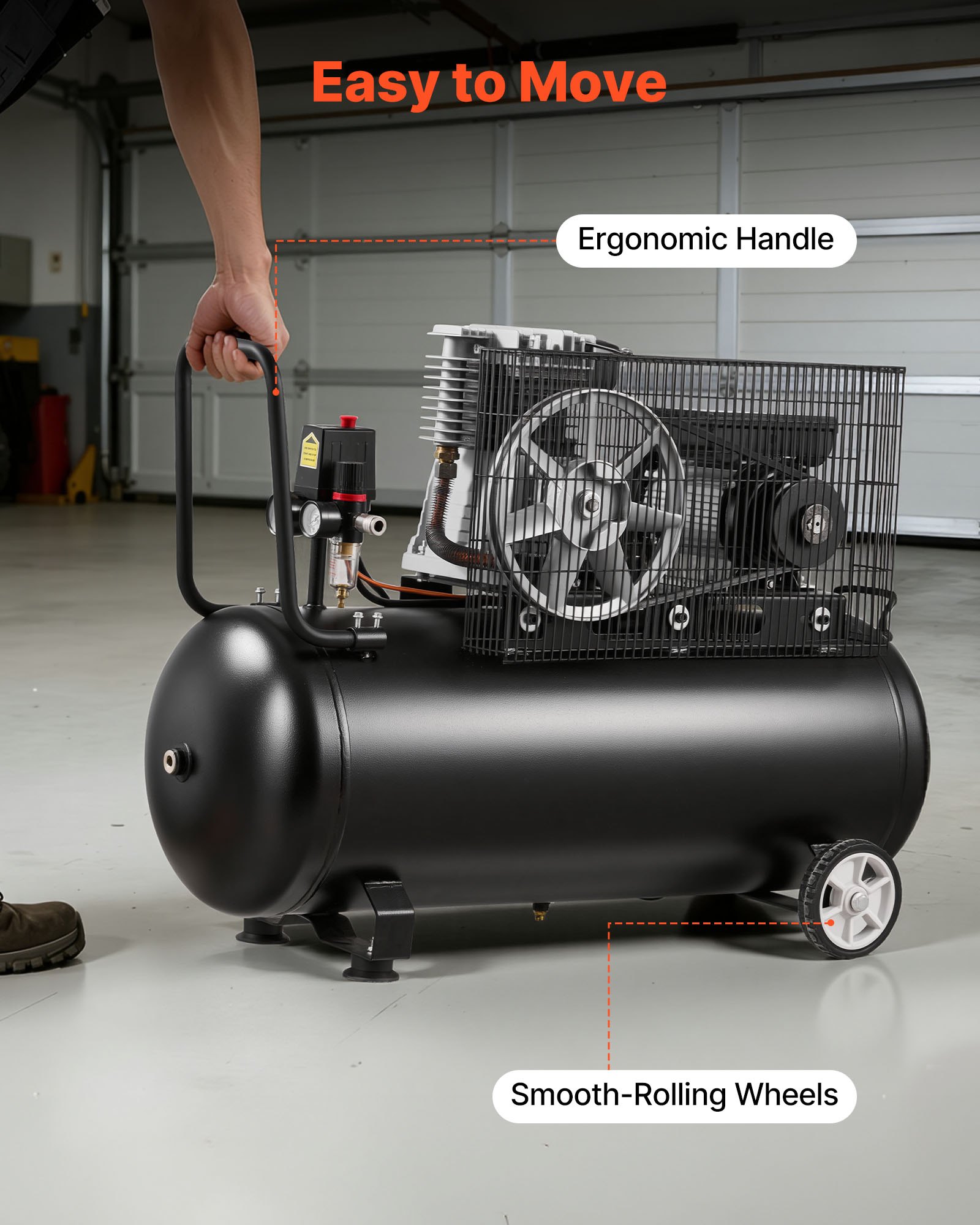 VEVOR Compresor de Aire Portátil con Depósito 100 L, Bomba por Correa, Motor de 3 kW, 226 L/min a 6,2 bar, Presión Máxima 10 bar, con Ruedas para Reparación, Inflado, Taller y Herramientas Neumáticas