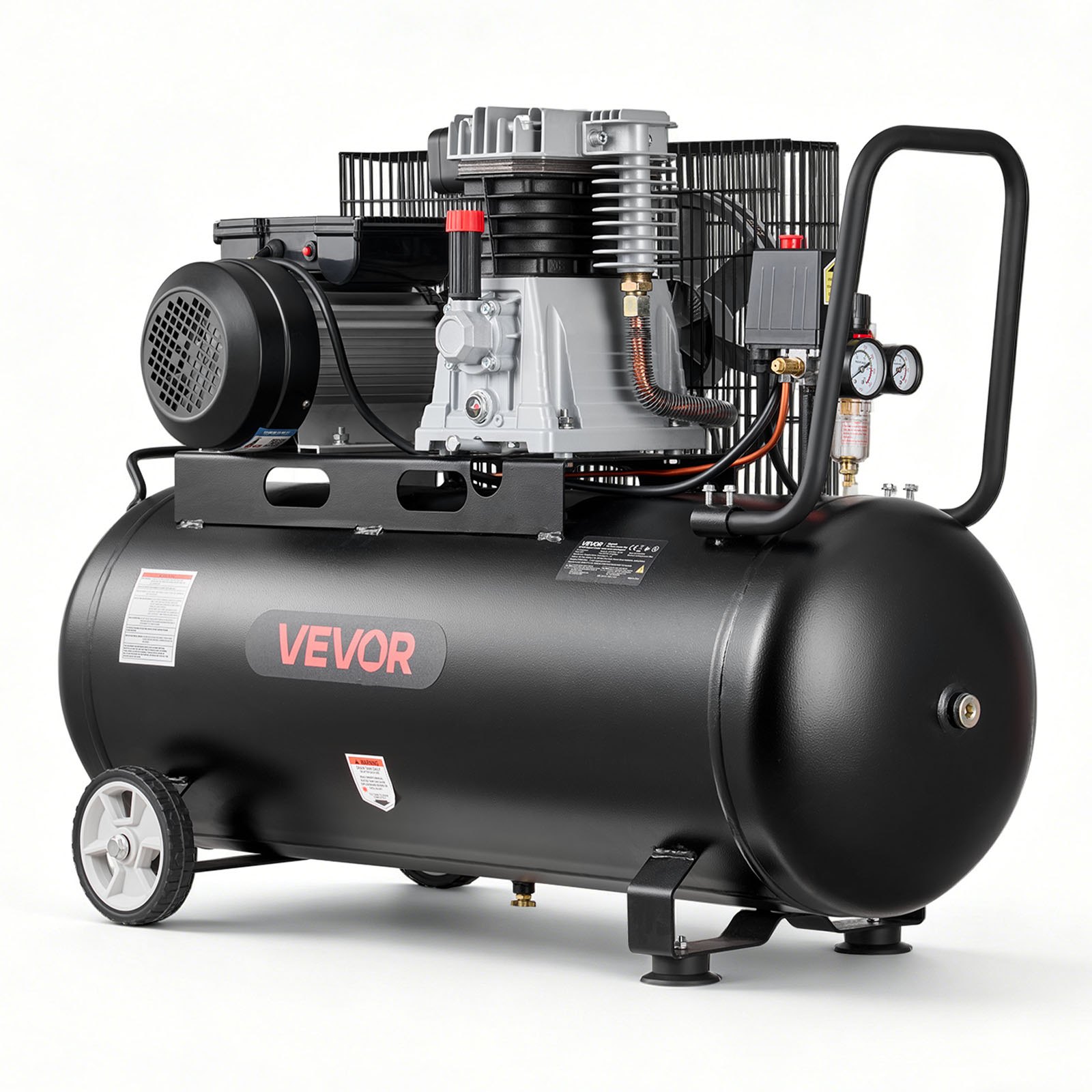 VEVOR Compresor de Aire Portátil con Depósito 100 L, Bomba por Correa, Motor de 3 kW, 226 L/min a 6,2 bar, Presión Máxima 10 bar, con Ruedas para Reparación, Inflado, Taller y Herramientas Neumáticas