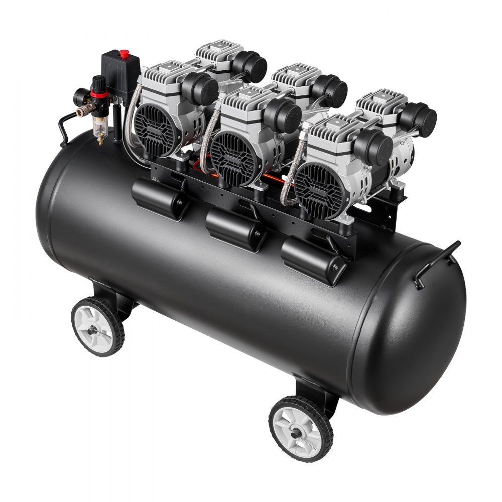 VEVOR Compresor de Aire Portátil con Depósito 100 L sin Aceite, Motor de 3 kW, 198 L/min a 6,2 bar Presión Máxima 8 bar, con Ruedas para Herramientas Neumáticas, Taller, Garaje, Inflado y Reparación