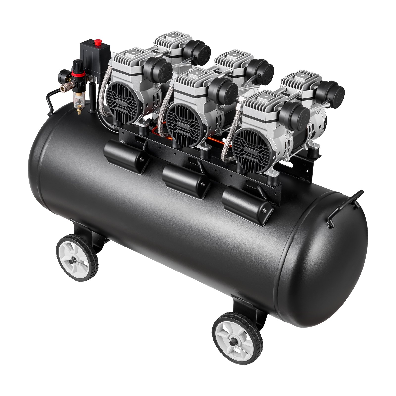 VEVOR Compresor de Aire Portátil con Depósito 100 L sin Aceite, Motor de 3 kW, 198 L/min a 6,2 bar Presión Máxima 8 bar, con Ruedas para Herramientas Neumáticas, Taller, Garaje, Inflado y Reparación