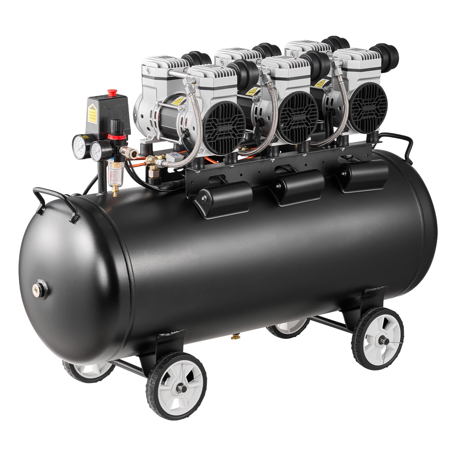 VEVOR Compresor de Aire Portátil con Depósito 100 L sin Aceite, Motor de 3 kW, 198 L/min a 6,2 bar Presión Máxima 8 bar, con Ruedas para Herramientas Neumáticas, Taller, Garaje, Inflado y Reparación