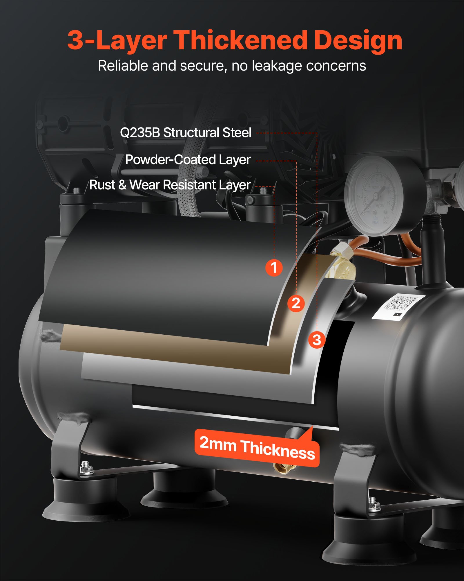 VEVOR Compresor de Aire Portátil con Depósito 6 L sin Aceite, Motor de 0,75 kW, 71 L/min a 6,2 bar, Presión Máxima 8 bar, con Ruedas para Garaje, Inflado, Reparación, Taller y Herramientas Neumáticas