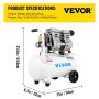 VEVOR Whisper Compressor 25 L, Quiet Oil-Free Compressor 750 W, Oil-Free Air Compressor 60 dB, Compressed Air Compressor, Silent Compressed Air Tank 165 L/min Exhaust Volume, with Built-in Exhaust Fan